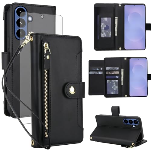 Protection Samsung Galaxy S26 5G portefeuille cuir noir fleur
