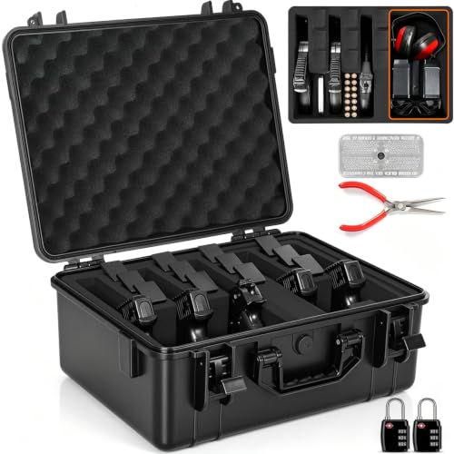 Image of Hard Gun Pistol Case with 2 TSA Locks for 5 Pistol & 12 Magazine Waterproof Handgun Case with Pre-Cut EVA Foam Shockproof Travel Carrying Hard Shell Case Included Silica Gel Canister, Black