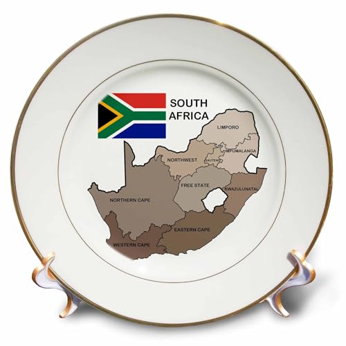 3dRose cp_99132_1 Political Map and Flag of South Africa with All The Provinces Identified by Name.-Porcelain Plate, 8-Inch