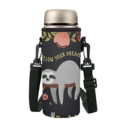 COEQINE Insulated Neoprene Water Bottle Carrier Holder Bag Adjustable Shoulder Strap Print Cute Sloth for Adult Kids Walking Hiking Stainless Steel and Plastic Bottle - Image 2