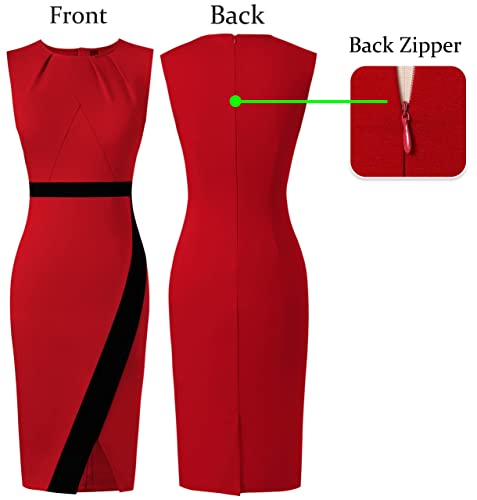 Image of VFSHOW Womens Pleated Crew Neck Front Split Work Business Office Party Bodycon Pencil Sheath Dress