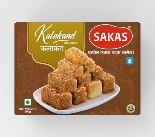SAKAS Kalakand Sweet Pure Ghee Milk Cake - 200grm | Authentic and Fresh Mithai |Traditional Indian Sweet | Gift Pack for Family, Friends on Special Occasions |No Added Colours Or Preservatives | Festive Gift Box(200gm)