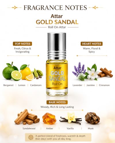 Image of Formless Gold Sandal 3ml Attar Unisex - Premium Sandalwood Fragrance Oil, Long Lasting Alcohol-Free Perfume, Smooth Woody Scent, Pocket Size Roll-On, Travel Friendly Daily Wear & Special Occasions