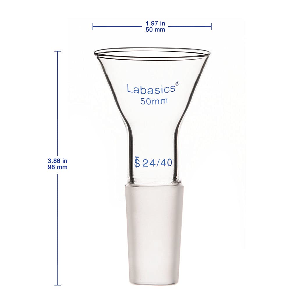 Labasics Glass Short Stem Powder Funnel with 50 mm Top Outer Dimension and 24/40 Inner Joint, Lab Glassware for Filtration and Transfer — Amazon image 2
