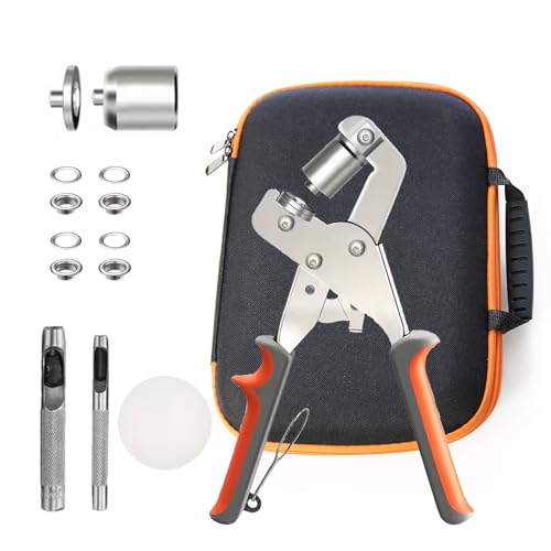 Samos® Kit de Ojales Metálicos para Lonas con Remachadora Ojales Manual – Incluye Sacabocados y Corchetes de Presión Metálicos – Ideal para Cuero, Tela, Cortinas, Toldos y Manualidades