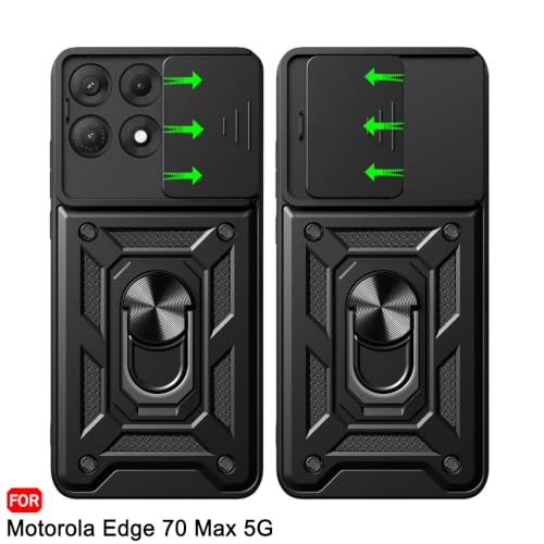 Image of TheGiftKart Tough Armor Bumper Back Cover Case for Motorola Moto Edge 70 Max 5G | Kickstand & Ring Holder | 360 Protection Back Cover Case for Moto Edge 70 Max (PC & TPU, Sliding Camera Cover, Black)
