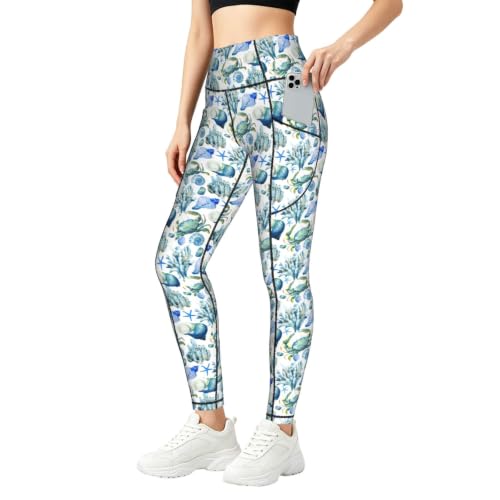 Pantalones de yoga con bolsillos leggings opacos fitness mallas running estampado cangrejo