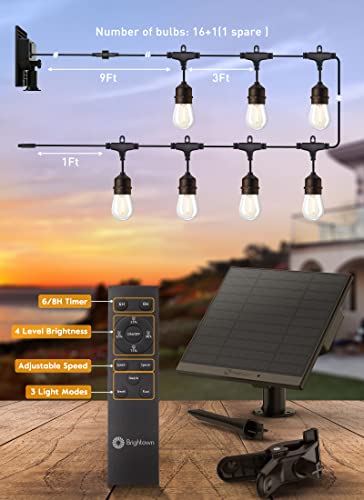 Solar String Lights Outdoor With Remote And Clips - 55Ft(45+10) 16 Led Patio Lights With Type-C Port, 3 Modes S14 Lights, Waterproof Cafe Lights Shatterproof For Outside Garden Bistro Party Backyard #TOP1
