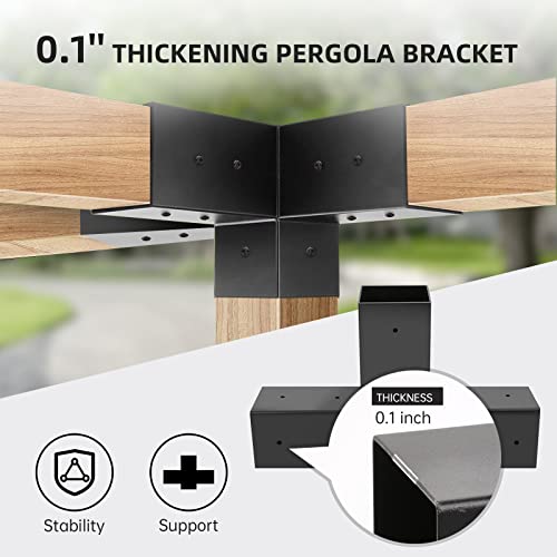 Pergola Kit, Pergola Brackets 4-Way Right Angle Corner Bracket Woodworks DIY Post Base Kit, Wooden Beams for Gazebos, Patio Pergolas, Log Cabin Outdoor Pergola Hardware for 4x4 Lumber