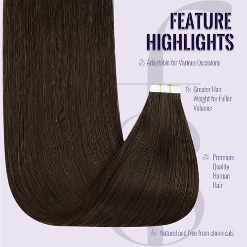Fshine Brown Tape in Human Hair Extensions 22 Inch Dark Brown Silky Straight Tape Extensions Invisible 20pcs 50g Color 2 - Image 3