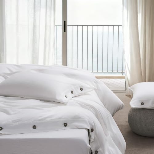 Image of JELLYMONI Washed Cotton Duvet Cover - Off White, Twin XL Size 66x92 Inches, 2-Piece Bedding Set with Button Closure, Includes 1 Duvet Cover & 1 Pillowcase (Comforter Not Included)