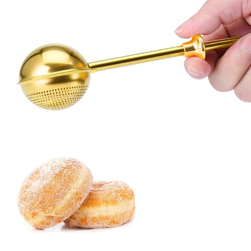 HULISEN Flour Duster for Baking, One-Handed Operation, 304 Stainless Steel Powdered Sugar Shaker Duster, Pick Up and Dust Flour Sifter, Gift Package, Gold