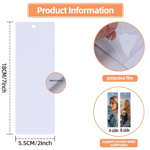 Sublimation Bookmarks Blank Aluminum 20 PCS 2X7 Inch Metal 1MM Thick Larger Bookmark for Double-Side Heat Transfer Rectangle by Aulsetch - Image 2
