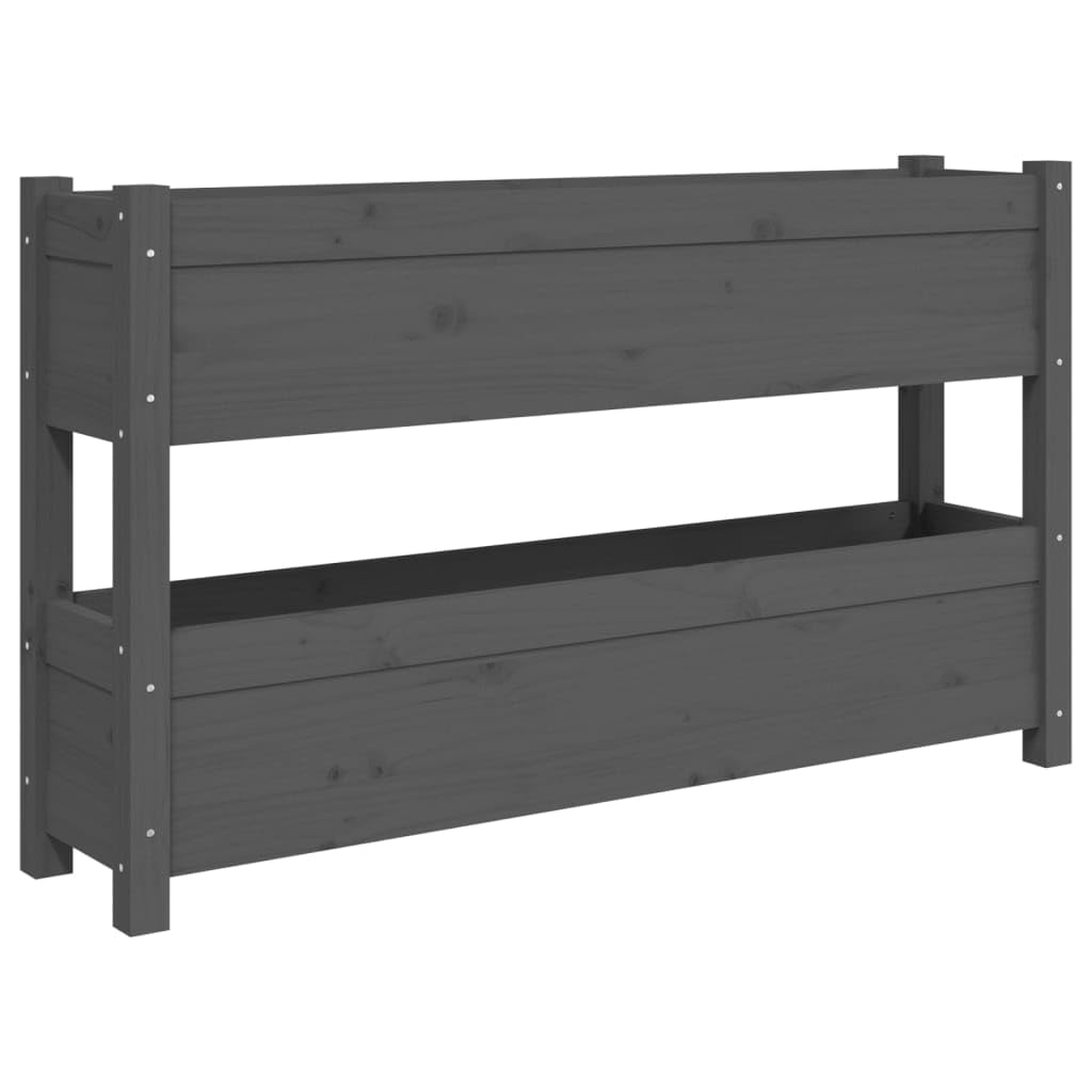 Bancal de madera maciza de pino 112 x 25 x 66 cm, color gris macizo, jardinera para balcón, maceta elevada para terraza, salón