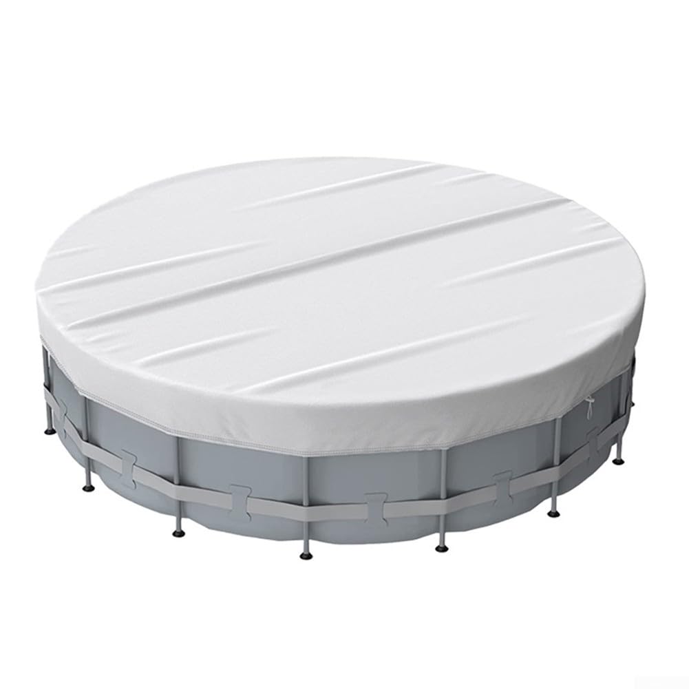 210D biały okrągły pokrowiec na basen – wodoodporny i pyłoszczelny koc solarny na podwórko trampoliny futro i fontanny – 3,7 m z zapięciem na sznurek