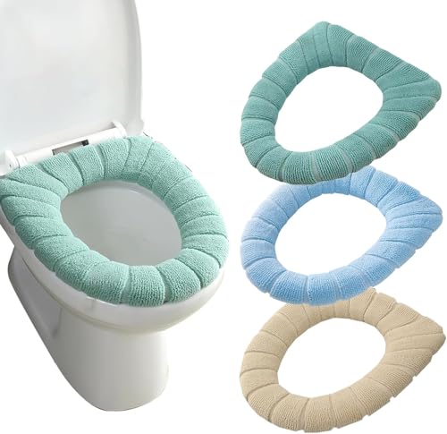 Butyeak Toilette Copri Sedile, Warm Coprisedile Copriwater, Tappetino WC, Lavabile Sedile del Water Cuscino, 3 Pezzi Caldo Cuscino del Sedile del Water, Copri Sedile WC Morbido Invernale