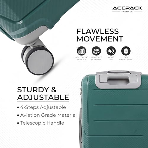 Image of ACEPACK Orion Polypropylene (PP) Cabin Suitcase 55 cm | Lightweight Hard Shell Trolley Bag with 360 Silent Spinner Wheels, Number Lock, Telescopic Handle & Corner Guards | 30-45L Carry-On Luggage