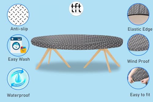 Image of The Furnishing Tree Elastic Oval Dining Table Cover WxL 42x72 in Inches Polyester Basketweave Pattern Grey