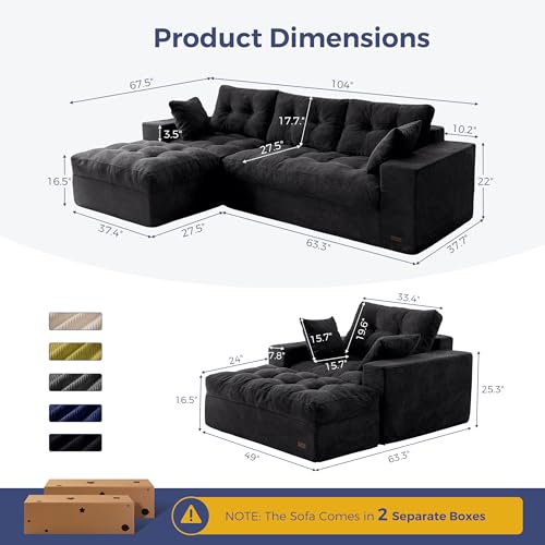 Image of MAXYOYO Sectional Sofa Couch and Chaise Lounge, L Shaped Modern Cloud Couch with Ottoman, Comfy Sofa with Layered Cushion, Tufted Upholstered Sleeper Chair for Living Room, No Assembly Required