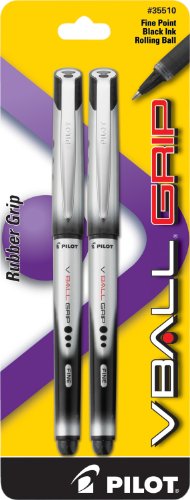 PILOT VBall Grip Liquid Ink Rolling Ball Stick Pens, Fine Point, Black Ink, 2-Pack (35510)