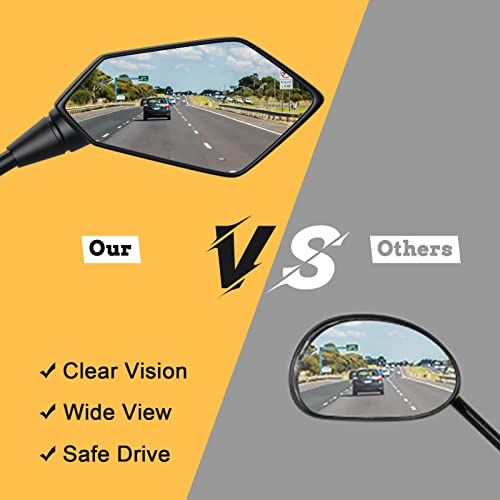 Nifeida Universal Motorcycle Rear View Mirrors, Adjustable Side Convex Mirrors - With M10 Bolt, With 7/8" Handle Bar Mount Clamp For Atv, Dirt Bike, Scooter, Cruiser, Suzuki, Honda, Victory And More #TOP4