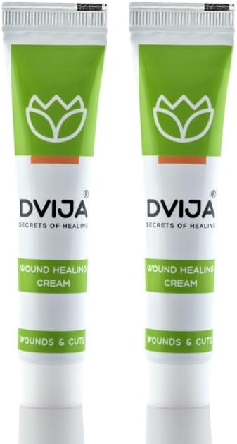 Dvija Ayurvedic Wound Healing Cream - 30gm | With Jatyadi & Vrana Ropan Oil | Immediate Haemostasis on Cuts, Wounds and Trauma Wounds, Diabetic wounds, Non-healing & Chronic Ulcers, Foot Ulcers, Bedsores, Sports Injuries - Pack Of 2