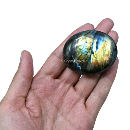 Image of Certified Labradorite Crystal Palm Pebbles Stones for Anxiety Stress Relief Massage - AAA Grade Original Healing Gemstone Agate Palm Stone for Yoga Meditation Spiritual Reiki Feng Shui