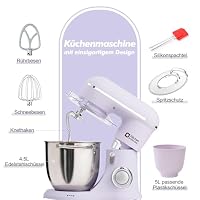 Kitchen in the box Küchenmaschine, 4,5 L & 5 L Knetmaschine, 10+P Geschwindigkeits Teigmaschine mit Knethaken, Rührhaken und Schneebesen, 1300 W, Lila – Ansicht 2