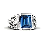 DONGHU 10K 14K 18K Gold 4 Carat Mens Sapphire Engagement Rings Emerald Cut Sapphire Rings for Men Large Created Sapphire Promise Ring with 0.15cttw Side Moissanite
