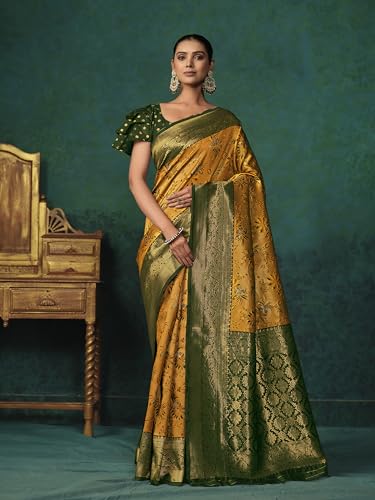 Image of EthnicJunction Women's Silk Blend floral Woven Saree With Blouse Piece | Wedding Saree