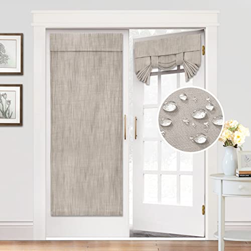 Thick Linen Textured Door Curtains Waterproof French Door Curtains Solid Room Darkening Curtains Indoor Outdoor Sidelight Curtains for Door Window Curtains Tie Up Shadeï¼ŒW26 x L68, 1 Panel, Taupe