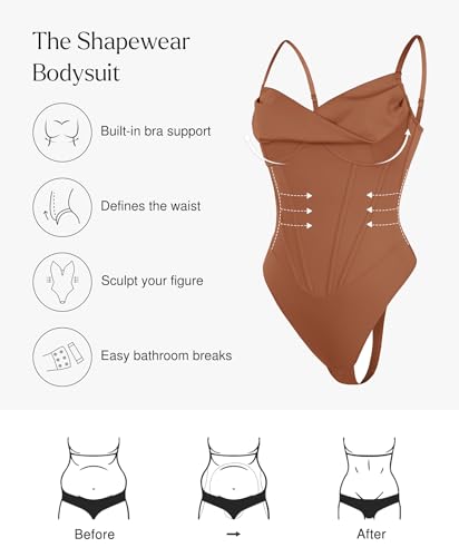 Image of Popilush Corset Bodysuit for Women Tummy Control Shapewear Bodysuits Cowl Neck Going Out Tops Body Suit Concert Outfits