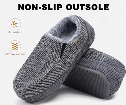 Image of ONCAI Mens Clog Slippers with Arch Support Stripe Faux Fur Cotton-Blend High-Density Memory Foam Warm House Slippers Slip-on Indoor Outdoor Rubber Sole Size 7-16