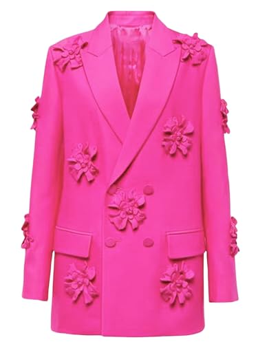 Womens Blazer Coats Notched Long Sleeve Double Breasted Jacket Flower Appliques Wedding Party Long Blazers