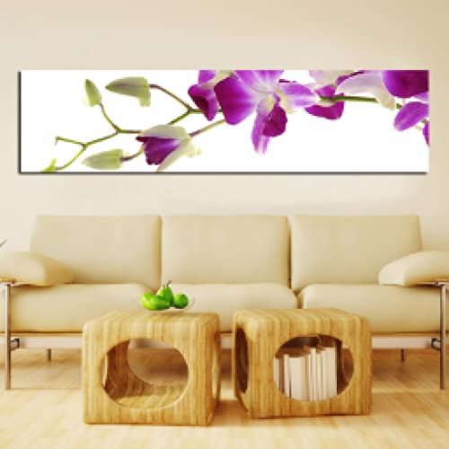 Tableau orchidée violette pop art moderne pour salon chic | Toile 30x105cm