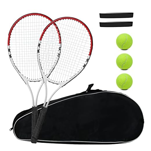 Raquete de tênis pré-amarrada leve de 68 cm raquetes de adulto recreativas para homens mulheres estudantes treinamento kit de iniciante de tênis com bolas, bolsa de transporte e overgrips (vermelho/branco - 2 raquetes)
