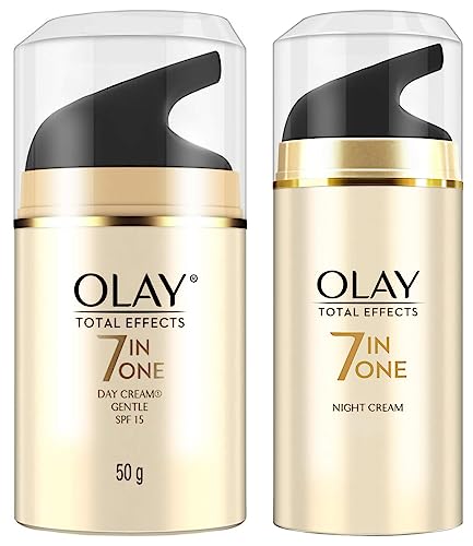 Image of Olay Day Cream Total Effects 7 in 1, Anti-Ageing Gentle Moisturiser, 50g And Olay Night Cream Total Effects 7 in 1, Anti-Ageing Moisturiser, 50g