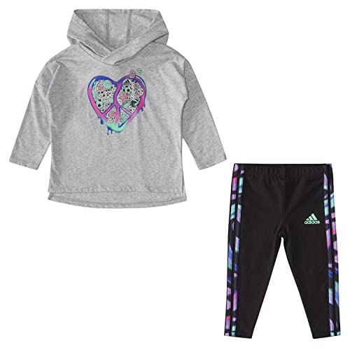 Adidas Baby Girls Long Sleeve Hooded Tee & Tight Set Sweatsuit, Medium Grey Heather, 6M Us #TOP18