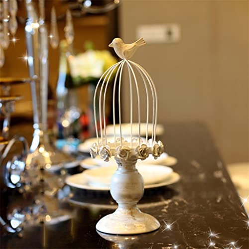 Zsedp Birdcage Candle Holder Candlestick Ornament White Vintage Bird Cage Carved Candle Holder Decoration Home #TOP2