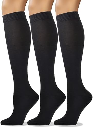 COTTON DAY Women's Soft Combed Cotton Knee High Socks Seamless Toe 3 Pack