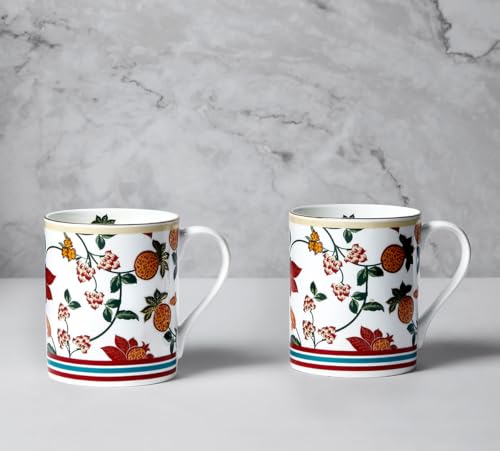 Image of India Circus by Krsnaa Mehta Blushed Orchard Coffee Mug | Tea Cup with Handles | Dishwasher Safe | Designer Multicolor, Set of 2, 360mL Each