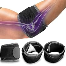 Tennis Elbow Brace for Men & Women | Compression Support Golfers Elbow Brace for Tendonitis, Arthritis, Bursitis, Cubital Tunnel | Adjustable Strap Sleeve for Pain Relief & Recovery S/M