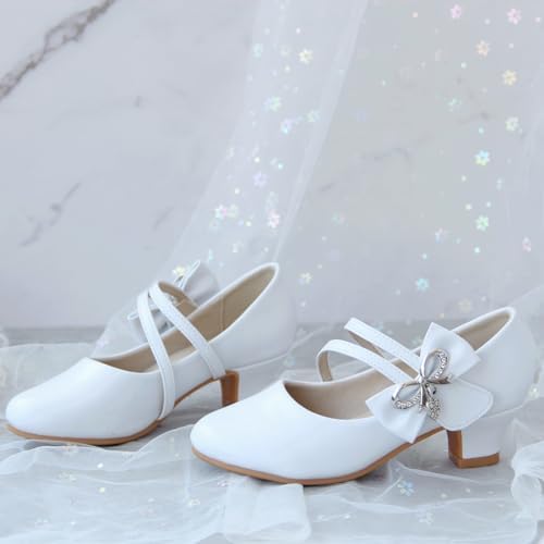 EIGHT KM Girls High Heel Dress Shoes Mary Jane Wedding Party Pumps Princess Shoes EKM7035 Microfiber Leather Athena Metallic Bow White US Little Kid Size 13 — view 2