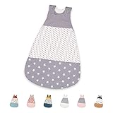 ULLENBOOM ® Schlafsack Baby Winter, 0 bis 3 Monate 56/62 Graue Sterne (Made in EU) - Baby Schlafsack ganzjährig für Frühling, Herbst und Winter, Babyschlafsack mit 2,5 TOG