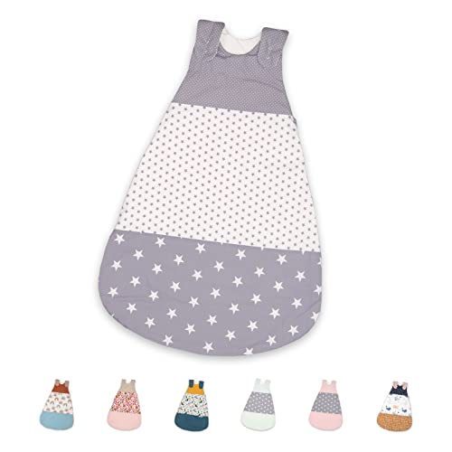 ULLENBOOM Sommerschlafsack Baby Graue Sterne (Made in EU) - Aus OEKO-TEX Materialien - 0,5 TOG, Schlafsack für Babys und Neugeborene, Größe: 56/62, 0-3 Monate