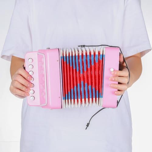 QUARKZMAN Knopfakkordeon 10 Tasten Knopfakkordeon Mini Musikinstrument Spielzeug Geschenke für Erwachsene Anfänger Bildung, Pink