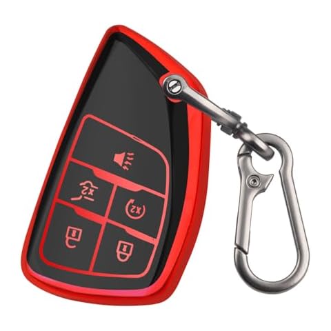 QBUC for Chevy Key Fob Cover, Soft TPU Key Case with Keychain for Chevy 2022 2023 2024 for Silverado gmc Sierra 1500HD,2024 for Silverado Sierra 2500HD 3500HD (Red-Gun Colored, 5 Buttons) Cover
