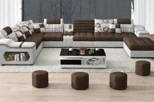 Image of Avion COMFORA U Shape 12 Seater Sofa Set for Living Room | Interchangeable U-Shaped Sectional Sofa Set with Cup Holder with 4 Puffy for Living Room & Office