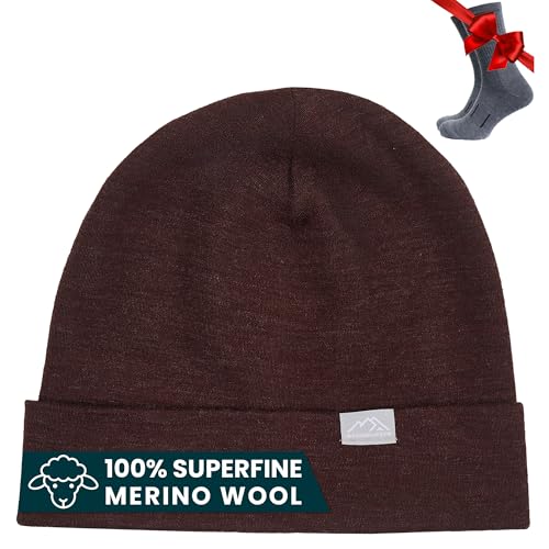 Image of Merino Wool Beanie for Women & Men - 100% Merino Skull Cap 17.5um - All Season Unisex Adult Hat & Socks for Running, Hiking