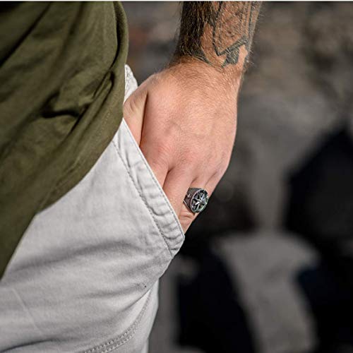 MATERIA Herrenring Kompass Silber 925 breit - Siegelring Herren Ringe Windrose Nautischer Stern antik schwarz 18-23mm – Bild 5
